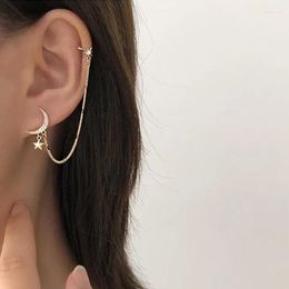 Backs Earrings Clip-on & Screw Back 1Pc Crescent Moon Women Star Chain Clip Trendy Ear Bone Female Earring No Pierced Hooks JewelryClip-on