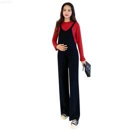 Sleep Lounge Maternity Knitted Suspenders Pants With Basic Tees Twinse J220823
