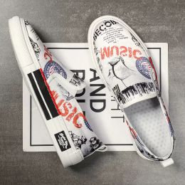 2022 New Trendsetter Trendy Graffiti Pattern Causal Canvas Flats Platform Shoes For Men Loafers Rock Sports Waliking Sneakers