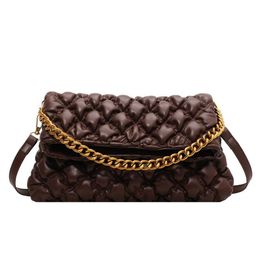 Women Soft Leather Shoulder Bags Chain Crossbody Bags Brand Luxury Designer Plaid Handbags and Purses Fold Party Clutches