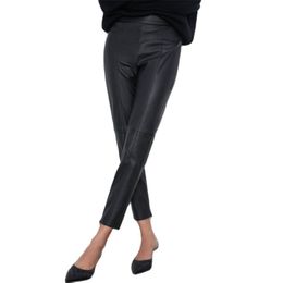 Women Autumn Winter Black Faux Leather Elastic High Waist Jegging Pencil Pants Ladies Skinny Fake PU Trousers Zippers 220726