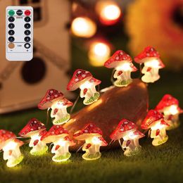 Strings Mini Mushroom String Light 3D Stereo Copper Wire Lamp With Remote Battery/USB Operated Garland For Kids Room ChristmasLED LEDLED LED