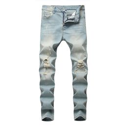 Jeans masculinos azul preto branco sweatpants sexy buraco calças casuais masculino rasgado calças magras magro motociclista outwears