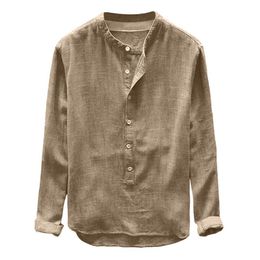 Solid Linen Basic Button Mens Shirt Casual Linen Cotton Shirts Men Comfortable Loose Fashion Cool Streetwear Wild Summer Shirt