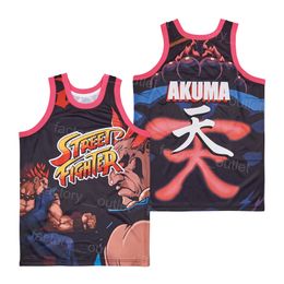 Movie Basketball Akuma Street Fighter Jersey Video Game College Uniform Team Black HipHop For Sport Fans High School Hip Hop Embroidery University Breathable