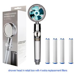 Drop Propeller Driven Shower Head with Stop Button Shower head with Fan High Pressure Handheld shower Nozzle 220525