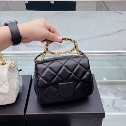 2022 F/W Classic Mini Flap Square Bags Top Round Handle Tote Gold Metal Hardware Matelasse Chain Crossbody Purse Shoulder Outdoor Sacoche Handbags 18X13CM