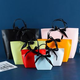 Gift Wrap Paper Bags With Ribbon Bow Wedding Party Shopping Handles Clothing Cosmetic Jewelry Packaging WholesaleGift