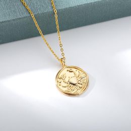 Pendant Necklaces Constellations Coin Pendants Necklace Gold Zodiac Sign Aries Leo Women Jewellery Twelve Horoscope Clavicle NecklacePendant