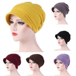 turban hair wrap Australia - Ethnic Clothing 2022 Soild Cotton Turban Cap For Women Female Brim Islamic Head Wraps Ladies Fashion Hat Hair Loss