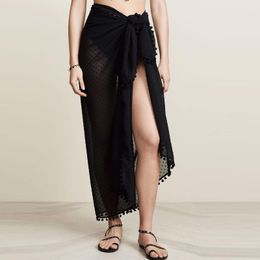 Women's Swimwear Black Tassels Skirt Long Beach Wear Vintage Swimsuit Cover-up Women High Waist Female Mesh Cover Up 2022 Summer