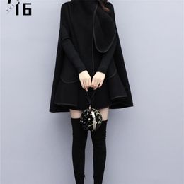 A16 autumn and winter cloak black wool in the long section loose British wind Woollen coat female 201215