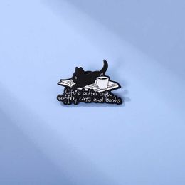 Creative cartoon cute coffee black cat shape alloy Brooch clothes bag accessories letter anti light buckle