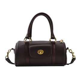 Replica Designer Bags Brand Women Leather Crossbody Brown Barrel-Shaped Shoulder Bags Female Handbag Travel Boston Bag