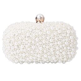 Full Pearls Beaded rectangle Bridal Hand Bags ivory Wedding Handbags Shoulder Evening Bags Ladies Bag