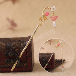 Vintage Hair Stick With Tassel Chinese Hanfu Classic Crystal Hairpins Headdress Flowers Hairsticks Headwear Wedding Accessories