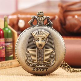 Pocket Watches Relief Egyptian Pharaoh Quartz Necklace Watch Bronze Chain Retro Pendant Souvenir Gifts Men WomenPocket