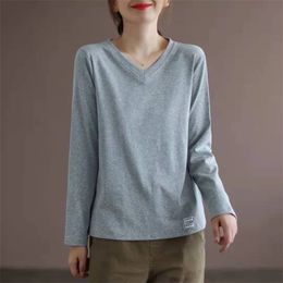 Autumn 100% Cotton T Shirt Woman Long Sleeve Korean Style Oversized T-shirt Loose Plus Size Women s 220328