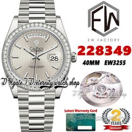 EWF V3 ew228349 ew3255 Automatic Mens Watch 40MM Diamonds Bezel Silver Textured Stick Dial Presidential Bracelet Same Serial Card Super Edition eternity Watches