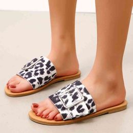 Slippers Summer Ladies Sandals Fashion One-line Leopard Pattern Flat Casual Sandalias De Las Mujeres Buty Damskie 220530