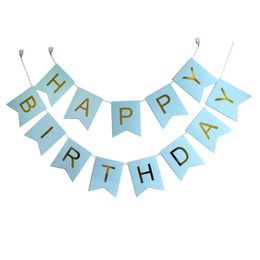 Party Decoration Happy Birthday Banner Pink Blue Mint Black Kit Bunting Garlands With Gold Letters For DecorationsParty
