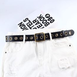 Belts Alloy Grommet Hole Waist Belt Jeans Trousers Decorative Waistbands Round Eyelet Strap Metal Pin Buckle Rivets BlackBelts