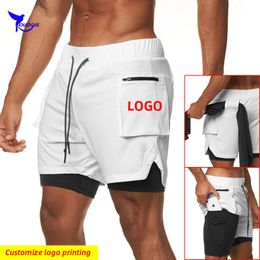 Quick Dry Double Layer Running Shorts Men 2 in 1 Sportswear Short Pants Big Pocket Camo Training Gym Fitness Bottoms Custom 220608