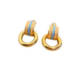 Candy Colour Enamel Studs Women Gold Circle Charm Earrings 18K Gold Cover Brass