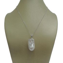 Pendant Necklaces 100% Nature Freshwater Pearl Big Baroque Shape 925 Silver Chain-18 Inch LengthPendant