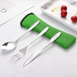 Knife Fork Spoon Set Cutlery Set Tableware Dinner Lunch Set Bags Print Carving Stainless Steel Cutlery School Picnic Camping Eating Tool dh8511