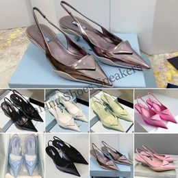 Pantofole tacco alto Scarpe eleganti Modelli originali Tacchi firmati Sandali a punta di marca Ultima moda Sandalo a bocca bassa in vera pelle da donna