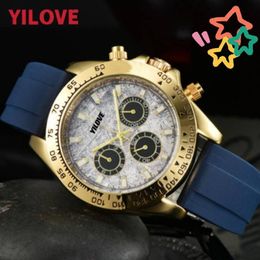 Mens 42mm Quartz Imported Movement Watch Stainless Steel Case Rubber Strap Clock Multi-function Waterproof Luminous Layer Sports Style Gifts WristWatches