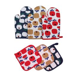 Oven Mitts Thicken Cotton And Linen Printing Barbecue Potholders For Kitchen Mitten Grill Microwave Gloves Set MittsOven