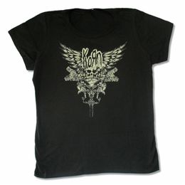 Korn Skull Wings Girls Juniors Black T Shirt Band Merch Customise Tee 220618