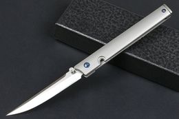 R8126 Flipper Folding Knife D2 Satin Drop Point Blade CNC TC4 Titanium Alloy Handle Ball Bearing EDC Pocket Knives