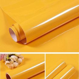 Wallpapers Orange Glossy Wallpaper Pvc Kitchen Cabinet Furniture Self Adhesive Paper Sticker Bedroom