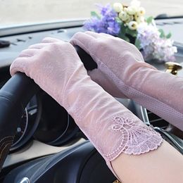 Elbow & Knee Pads Summer Breathable Sunshade Gloves Women Short Ladies Anti-slip Lace Touchscreen For Driving Riding