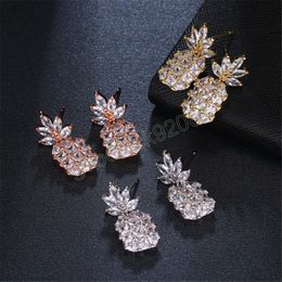 Cute Fruit Pineapple Zircon Sparkle Crystal Earrings For Women Creative Wedding Bride Fashion Dangle Earrings Jewellery Accessories