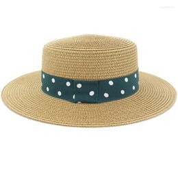 Wide Brim Hats HT3643 Summer Women's Boater Beach Hat Female Casual Panama Lady Classic Flat Straw Sun Women Fedoras Eger22