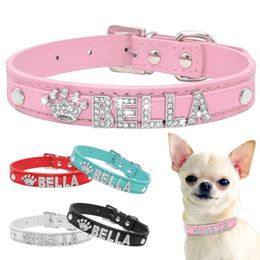 Dog Collars & Leashes Bling Rhinestone Puppy Personalised Small Dogs Chihuahua Collar Custom Necklace Free Name Charms Pet AccessoriesDog