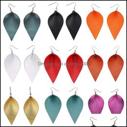 Dangle Chandelier Earrings Jewellery Bohemian Genuine Leather Drop Mti-Color Leaf Earring For Women Fas Dh5Fu