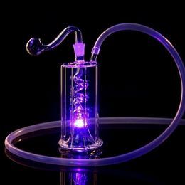 LED Oil Burner Bubbler Hookah Set Light Color Change Glass Bong Smoking Pipe 10mm joint Dab Oil Rig Bongs Tobacco Bowl Handmade portable Shisha Water Pipes smoker gift