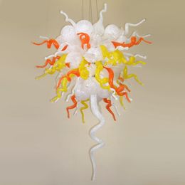 Orange Yellow White Nordic Suspension Lamp Blown Glass Pendant Light Chandelier for Dining Room Bedroom Restaurant Hotel Art Decor 20 by 28 Inches