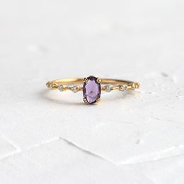 Dainty 14K Gold Ring For Women | Purple Zircon Diamond Wedding Ring | Bridesmaid Gift