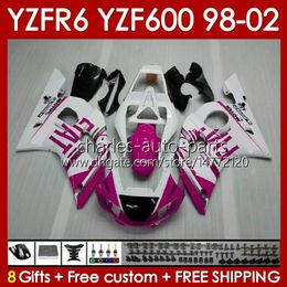 Body Frame For YAMAHA YZF-600 YZF R6 R 6 600CC YZFR6 1998 1999 00 01 02 Bodywork 145No.204 YZF 600 CC Cowling YZF-R6 98-02 YZF600 98 99 2000 2001 2002 Fairing Kit glossy rose blk