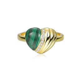 Silvology Real 925 Sterling Silver Natural Malachite Heart Rings for Women Zircon Texture Minimalist Unique Ring Stylish Jewellery