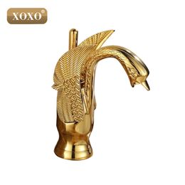 Luxury Copper hot and cold taps Swan faucet Gold plated gold wash basin faucet Mixer Taps