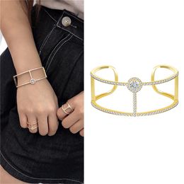 Gold Bracelet For Women Fashion Bangle Design Jewellery Charm Simple and Generous Line Wide Version Hollow Diamond Special Couple Friends Cuff Accessory Populerity