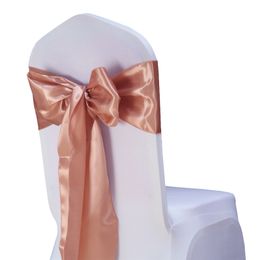 FREE 25PC/Lot Chair Sashes Bow Tie 7" X108" Wedding Satin Gold Cover Decor Party Banquet Venue 220514