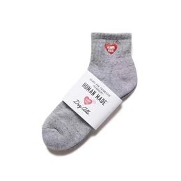 Men's and women's pure cotton socks love embroidery human made middle and high tube sports stocking
